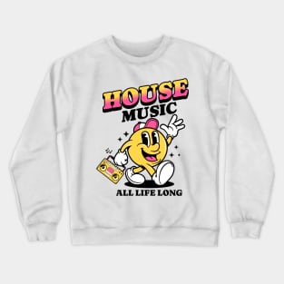 HOUSE MUSIC  - Retro Mascot All Life Long (black/pink) Crewneck Sweatshirt